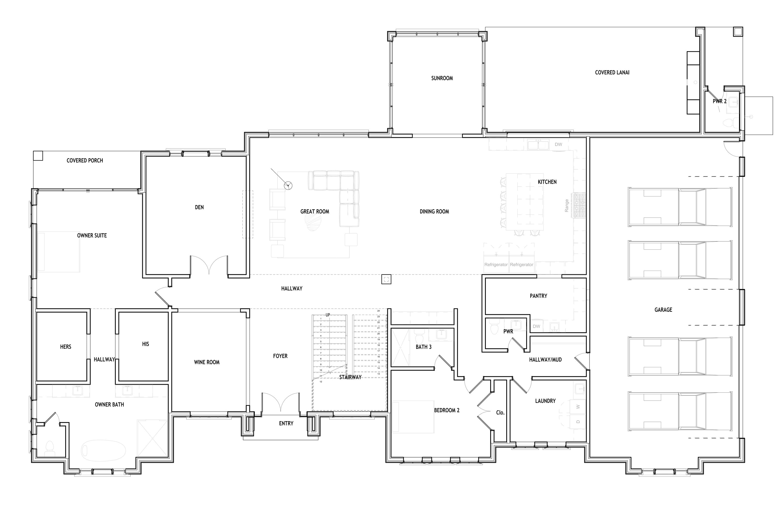 Architectural floor plan of a modern residential home by Axis Point Architecture.